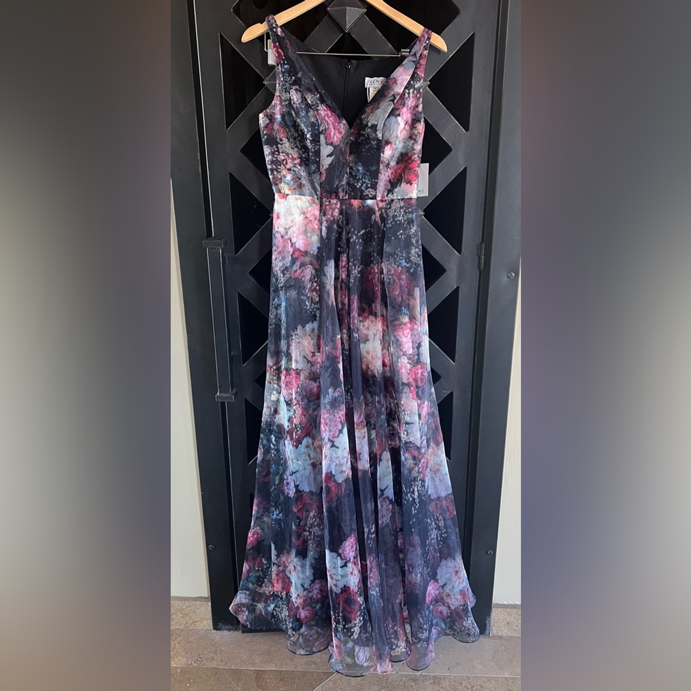 $995 NWT Rene Ruiz Collection Floral Gown Black Pink Sz 4 Wedding Guest Dress